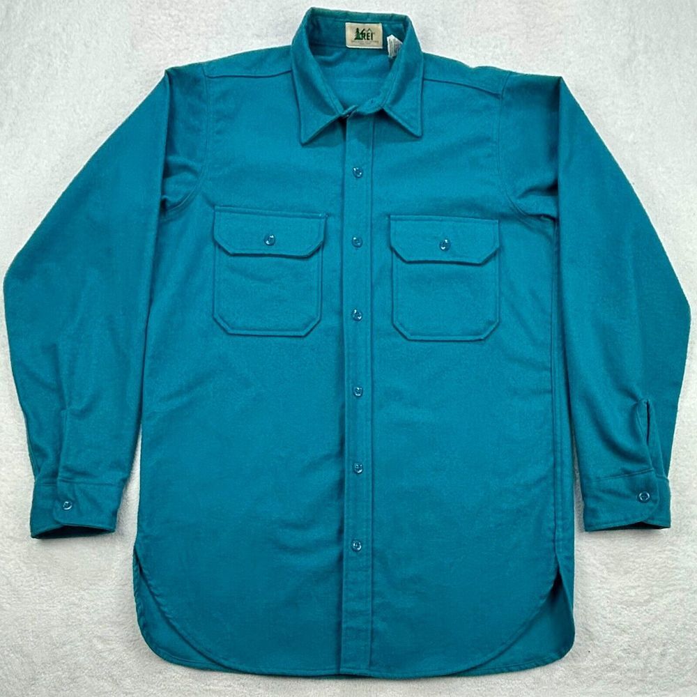 REI Chamois Camp Shirt Men L Blue Green Outdoor Hiking Hunting USA Shacket VTG